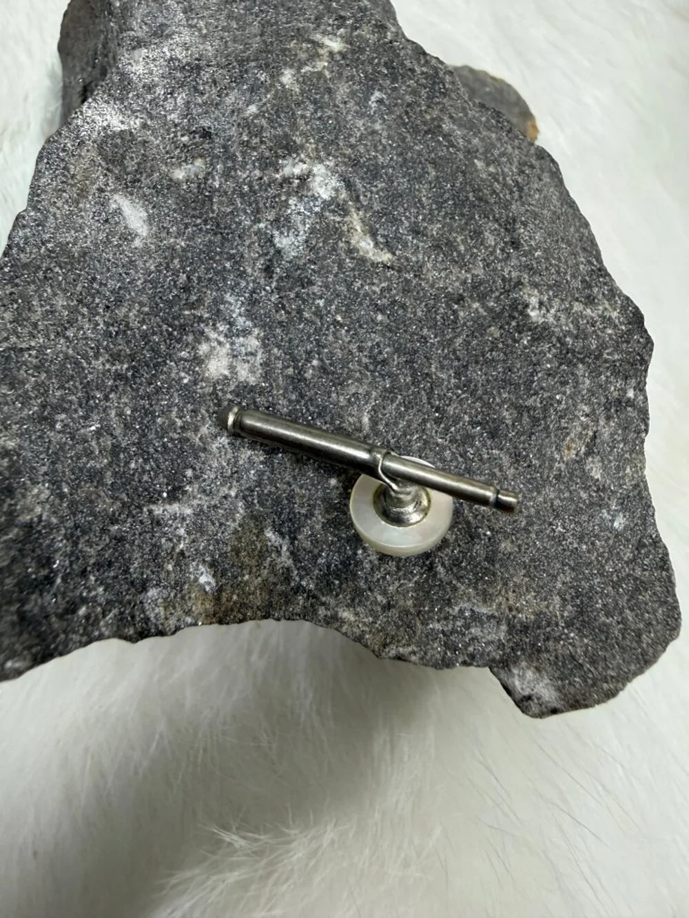 Single Vintage Mother of Pearl Button Stud Shirt Stud Silver Tone .25